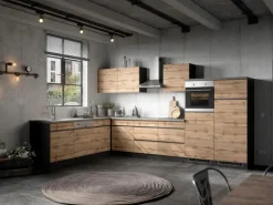 Held Möbel Winkelküche Turin 360 x 240 cm Wotaneiche-Graphit mit E-Geräten