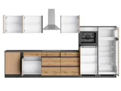 Held Möbel Winkelküche Turin 360 x 240 cm Wotaneiche-Graphit mit E-Geräten