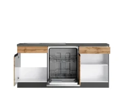 Held Möbel Winkelküche Turin 360 x 240 cm Wotaneiche-Graphit mit E-Geräten