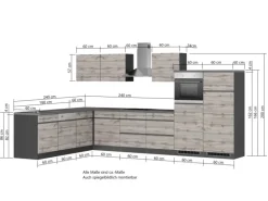 Held Möbel Winkelküche Turin 360 x 240 cm Wotaneiche-Graphit mit E-Geräten