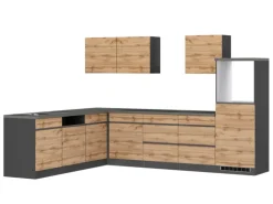 Held Möbel Winkelküche Turin 300 x 240 cm Wotaneiche-Graphit ohne E-Geräte