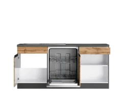 Held Möbel Winkelküche Turin 240 x 240 cm Wotaneiche-Graphit mit E-Geräten