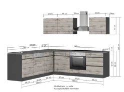 Held Möbel Winkelküche Turin 240 x 240 cm Wotaneiche-Graphit mit E-Geräten