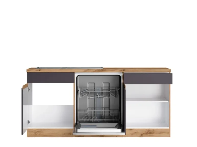 Held Möbel Winkelküche Turin 240 x 300 cm Wotaneiche-Graphit ohne E-Geräte