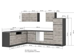 Held Möbel Winkelküche Turin 240 x 300 cm Wotaneiche-Graphit ohne E-Geräte