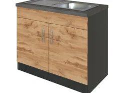 Held Möel Küchen-Spülenschrank Sorrento 100x85xT60cm 2 Türen WotanEiche-Grafit