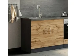 Held Möel Küchen-Spülenschrank Sorrento 100x85xT60cm 2 Türen WotanEiche-Grafit