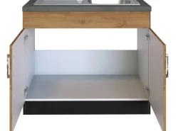 Held Möel Küchen-Spülenschrank Sorrento 100x85xT60cm 2 Türen WotanEiche-Grafit