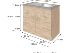 Held Möel Küchen-Spülenschrank Sorrento 100x85xT60cm 2 Türen WotanEiche-Grafit