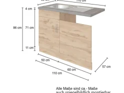 Held Möel Küchen-Spülzentrum Sorrento 110x85x60cm Tür lende Sockel Weiß-W.Eiche