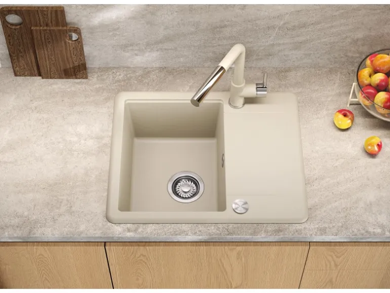 Helika Einbauspüle Esta 56 cm x 46 cm Elfenbein inkl. Druckknopfventil