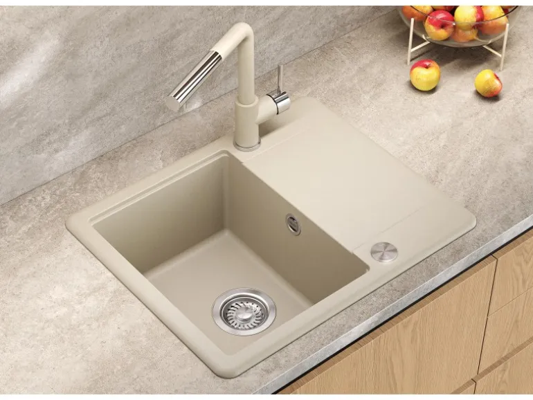 Helika Einbauspüle Esta 56 cm x 46 cm Elfenbein inkl. Druckknopfventil