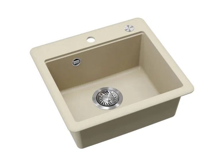 Helika Einbauspüle Esta 47 cm x 44 cm Elfenbein inkl. Druckknopfventil