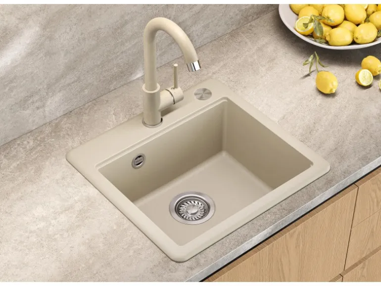 Helika Einbauspüle Esta 47 cm x 44 cm Elfenbein inkl. Druckknopfventil