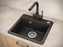 Helika Einbauspüle Esta 47 cm x 44 cm Schwarz inkl. Druckknopfventil