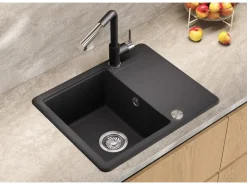 Helika Einbauspüle Esta 56 cm x 46 cm Schwarz inkl. Druckknopfventil