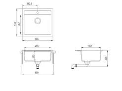 Helika Einbauspüle Granitverbundstoff Quadro 56 cm x 51 cm Schwarz