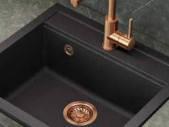 Helika Einbauspüle Quadro 56 cm x 51 cm Schwarz inkl. Kupferventil