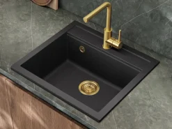 Helika Einbauspüle Quadro 56 cm x 51 cm Schwarz inkl. Goldventil