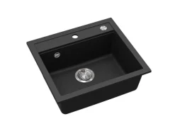 Helika Einbauspüle Quadro 56 cm x 51 cm Schwarz inkl. Druckknopfventil