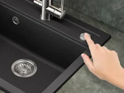 Helika Einbauspüle Quadro 56 cm x 51 cm Schwarz inkl. Druckknopfventil