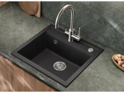 Helika Einbauspüle Quadro 56 cm x 51 cm Schwarz inkl. Druckknopfventil