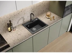 Helika Einbauspüle Quadro 56 cm x 51 cm Schwarz inkl. Druckknopfventil