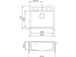 Helika Einbauspüle Quadro 56 cm x 51 cm Schwarz inkl. Druckknopfventil