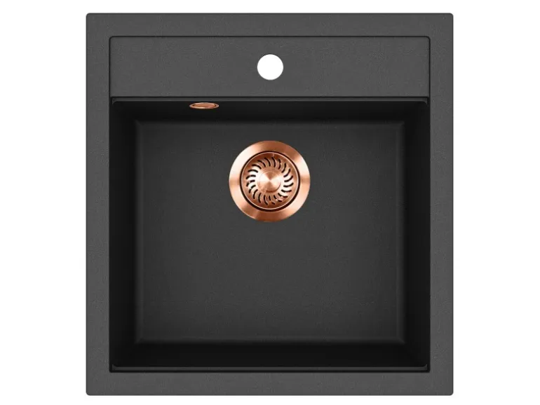 Helika Einbauspüle Tessa 49 cm x 51 cm Schwarz inkl. Kupferventil