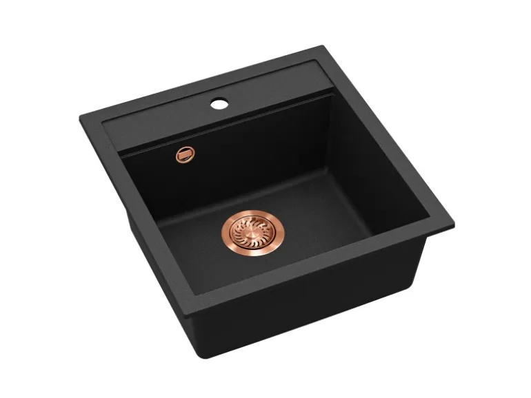 Helika Einbauspüle Tessa 49 cm x 51 cm Schwarz inkl. Kupferventil