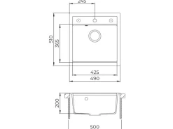 Helika Einbauspüle Tessa 49 cm x 51 cm Schwarz inkl. Kupferventil