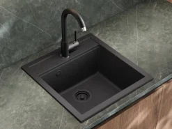 Helika Einbauspüle Tessa 49 cm x 51 cm Schwarz inkl. Schwarzventil