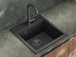 Helika Einbauspüle Tessa 49 cm x 51 cm Schwarz inkl. Grafitventil