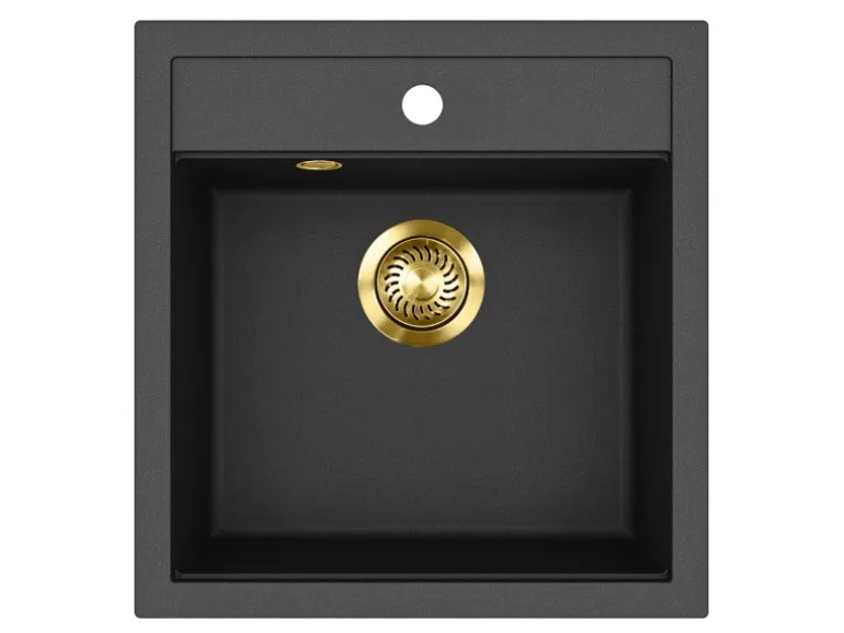 Helika Einbauspüle Tessa 49 cm x 51 cm Schwarz inkl. Goldventil