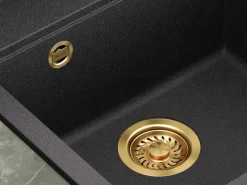 Helika Einbauspüle Tessa 49 cm x 51 cm Schwarz inkl. Goldventil