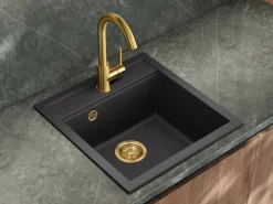 Helika Einbauspüle Tessa 49 cm x 51 cm Schwarz inkl. Goldventil