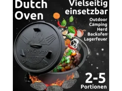 holz4home Dutch Oven Set 9teilig in Holzkiste 3,6L Feuertopf Viel Zubehör Kleiner Topf, Grillplatte, Pfanne, Handschuhe