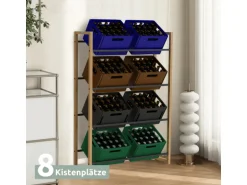 holz4home Getränkekistenregal aus Holz Inklusive Edelstahlablage 8 Kisten Schwarz