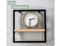 holz4home Wandregal Small Schwarz Gerahmt Industrial Style mit Baumkante Hellgrau