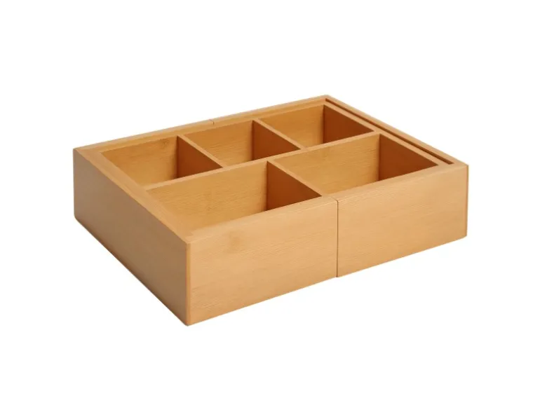 HOMCOM Aufbewahrungsbox Organizer Ausziehbar Bambus Natur 24,6 x 17,6 x 7 cm