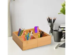 HOMCOM Aufbewahrungsbox Organizer Ausziehbar Bambus Natur 24,6 x 17,6 x 7 cm