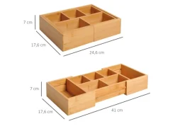 HOMCOM Aufbewahrungsbox Organizer Ausziehbar Bambus Natur 24,6 x 17,6 x 7 cm