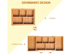 HOMCOM Aufbewahrungsbox Organizer Ausziehbar Bambus Natur 24,6 x 17,6 x 7 cm