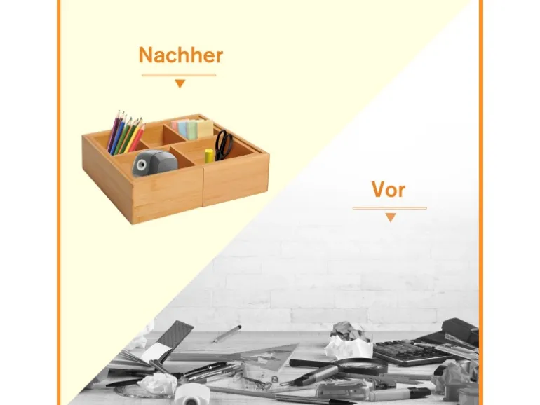 HOMCOM Aufbewahrungsbox Organizer Ausziehbar Bambus Natur 24,6 x 17,6 x 7 cm
