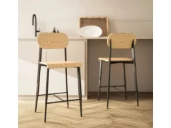 HOMCOM Barhocker 2er Set Barstuhl Küchenstuhl Naturholz+Schwarz