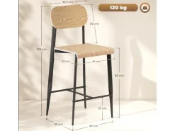 HOMCOM Barhocker 2er Set Barstuhl Küchenstuhl Naturholz+Schwarz