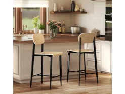 HOMCOM Barhocker 2er Set Barstuhl Küchenstuhl Naturholz+Schwarz