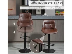 HOMCOM Barhocker 2er Set Barstuhl mit Rückenlehne