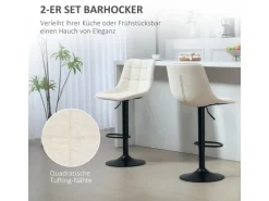HOMCOM Barhocker mit Lehne Polyester Beige 53L x 47B x 96-117H cm