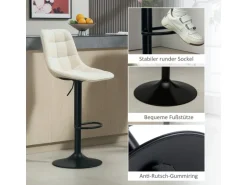 HOMCOM Barhocker mit Lehne Polyester Beige 53L x 47B x 96-117H cm